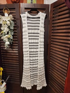 White Crochet Long Beach Coverup Vest